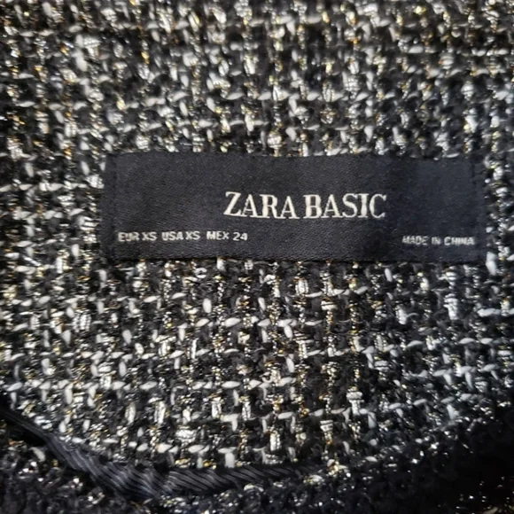 ZARA WOMEN BLACK TWEED JACKET WITH METALLIC THREAD SIZE XS - Picture 8 of 9